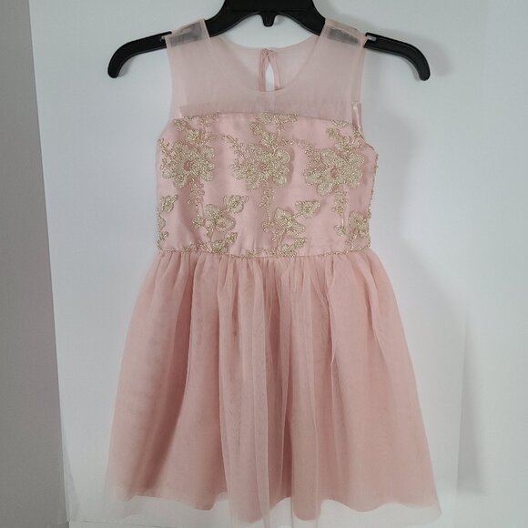 PLACE -6X GIRLS LAYERED TULLE BLUSH PINK EMBROIDERED TOP SLEEVELESS